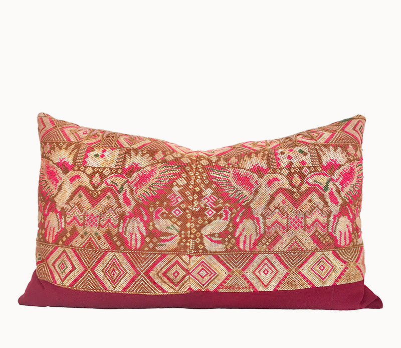 Vintage textile pillows made from a Guatemalan huipil and corte