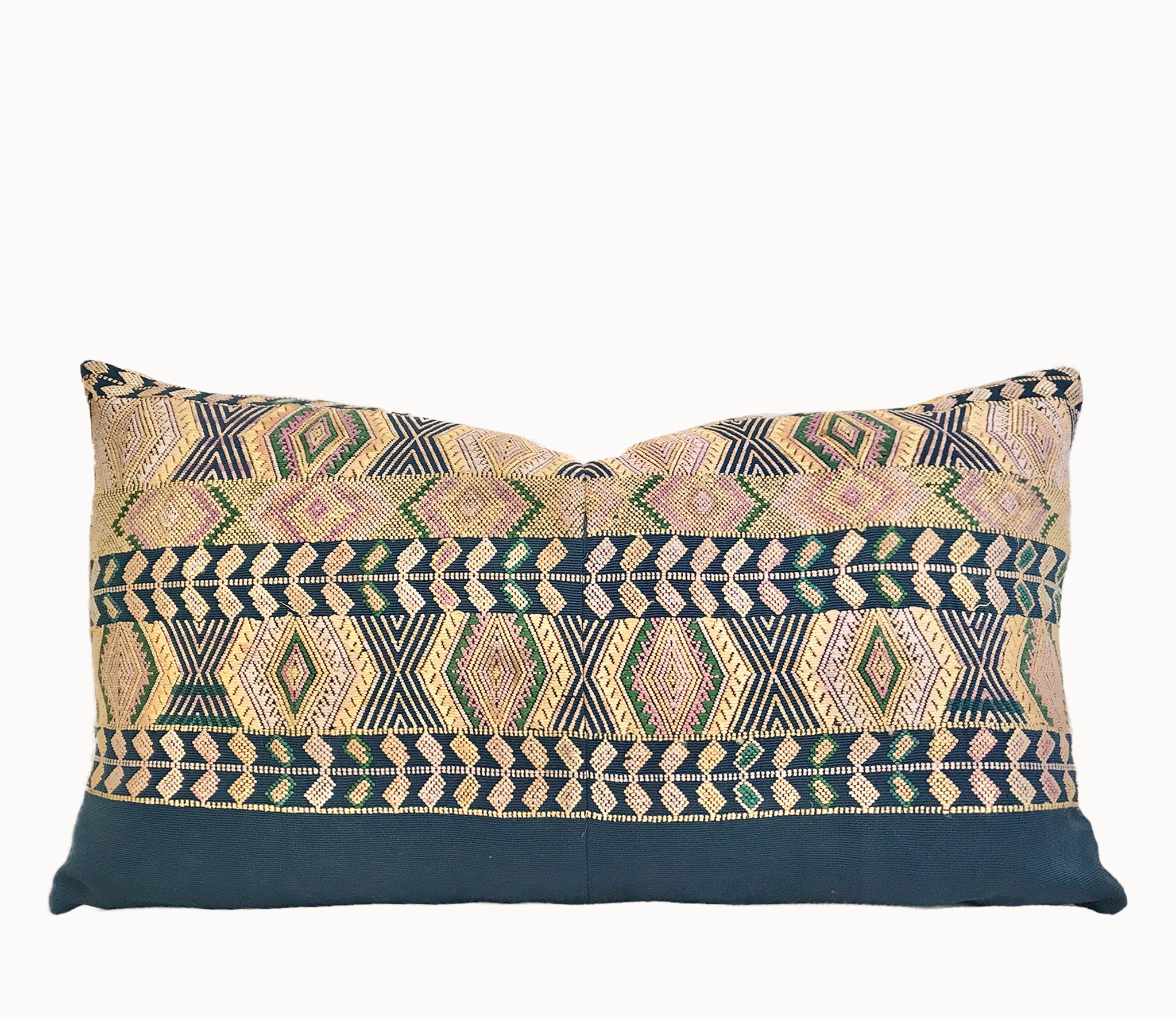 Guatemalan embroidered huipil pillow. Blue Geometric Chichicastenango.