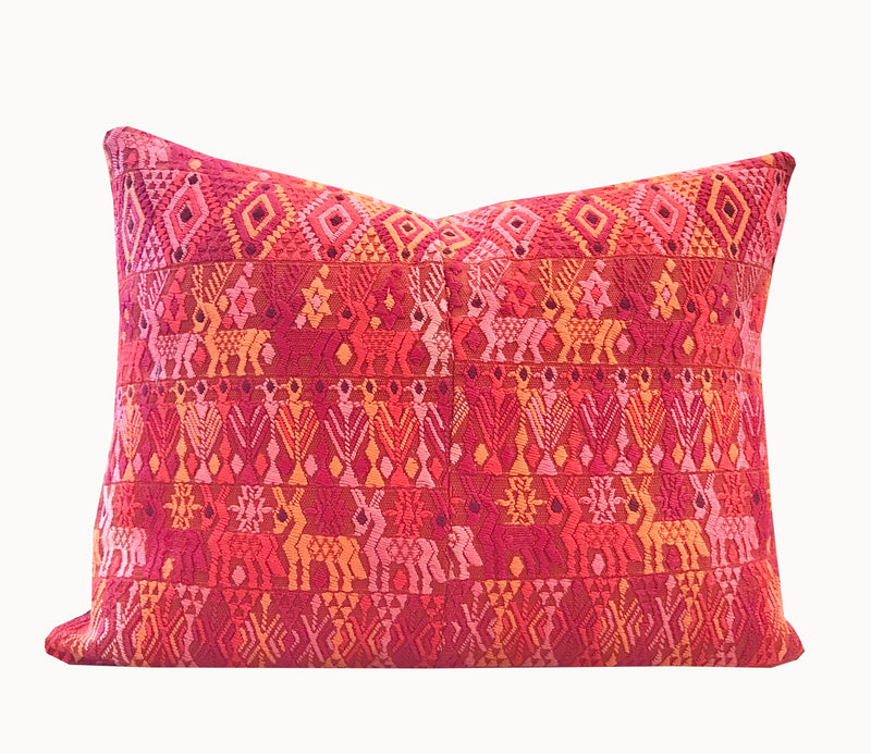 Vintage textile cushion made from a Guatemalan huipil and corte