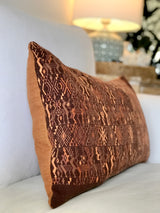 Guatemalan embroidered huipil pillow. Brown Coban.