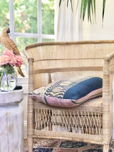 Guatemalan embroidered huipil pillow. Blue Geometric Chichicastenango.