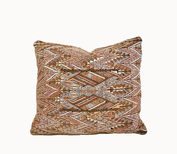 Guatemalan embroidered huipil pillow. Geometric Chichicastenango.