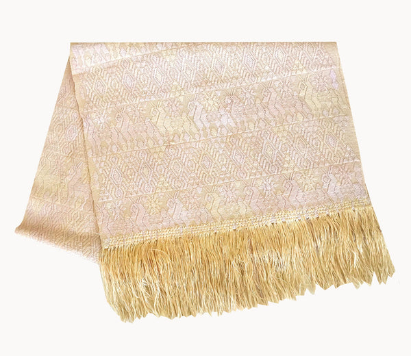 Guatemalan Textile, pale yellow table runner made from a Coban huipil
