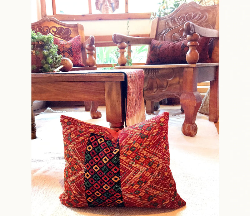 Guatemalan Huipil Pillow - Chili Spice III