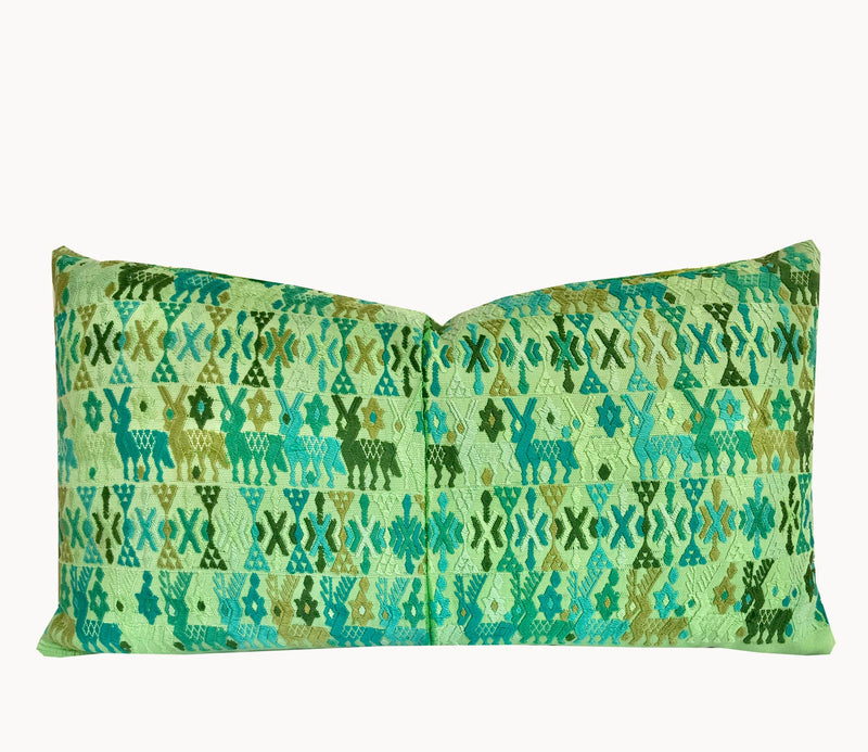 Guatemalan Huipil Pillow - Pistachio Green Coban V