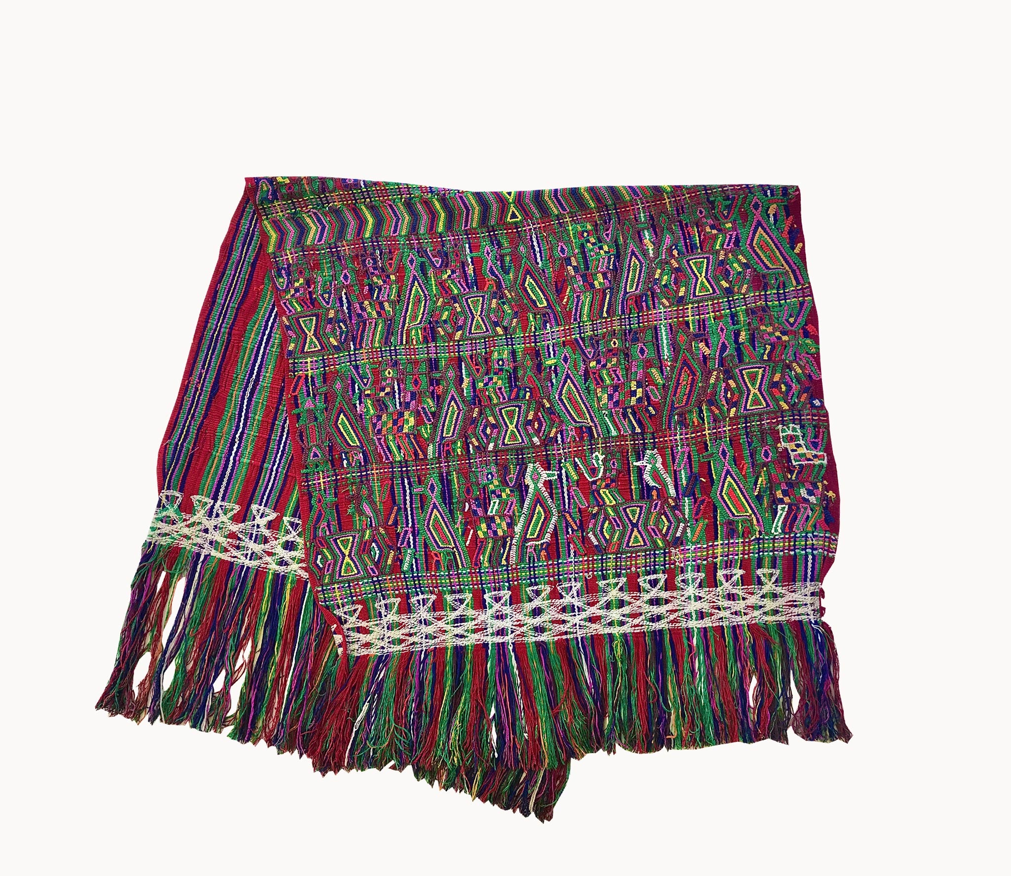 Guatemalan Textile, colourful hand embroidered table runner originally a Nebaj tzute