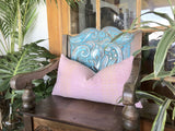 Guatemalan Huipil Pillow, vintage, hand woven blush pink lumbar cushion from Nahuala 