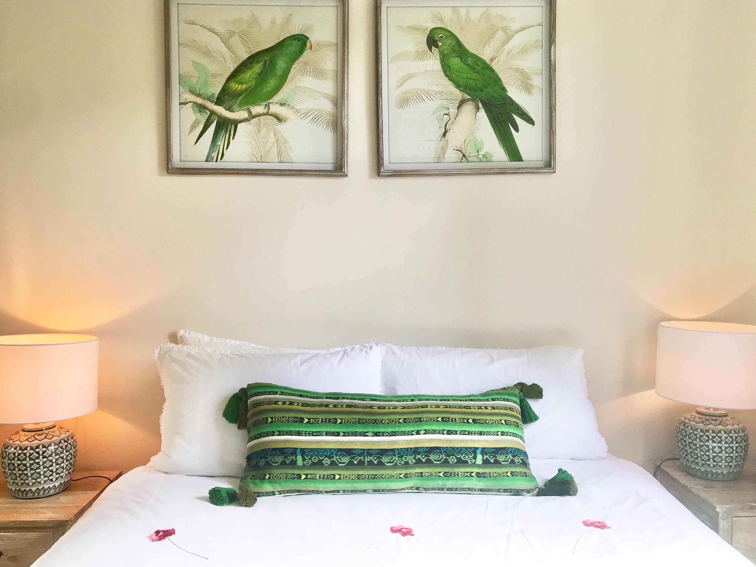 Guatemalan Corte Pillow - Green Ikat long lumbar