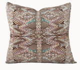 Guatemalan embroidered huipil pillow. Geometric chevron design in soft brown