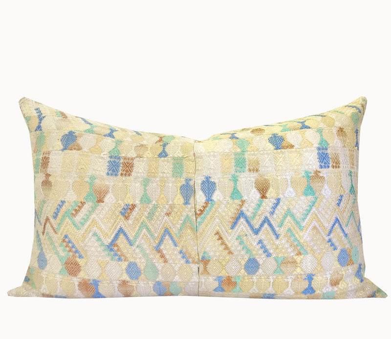 Guatemalan embroidered huipil pillow. Geometric chevron design in bold fuchsia 