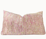 Guatemalan Huipil Pillow, vintage, hand embroidered textile in a beautiful blush and golden beige with subtle abstract tribal figures 