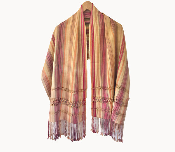 Guatemalan Textile - Sunset Coral Shawl