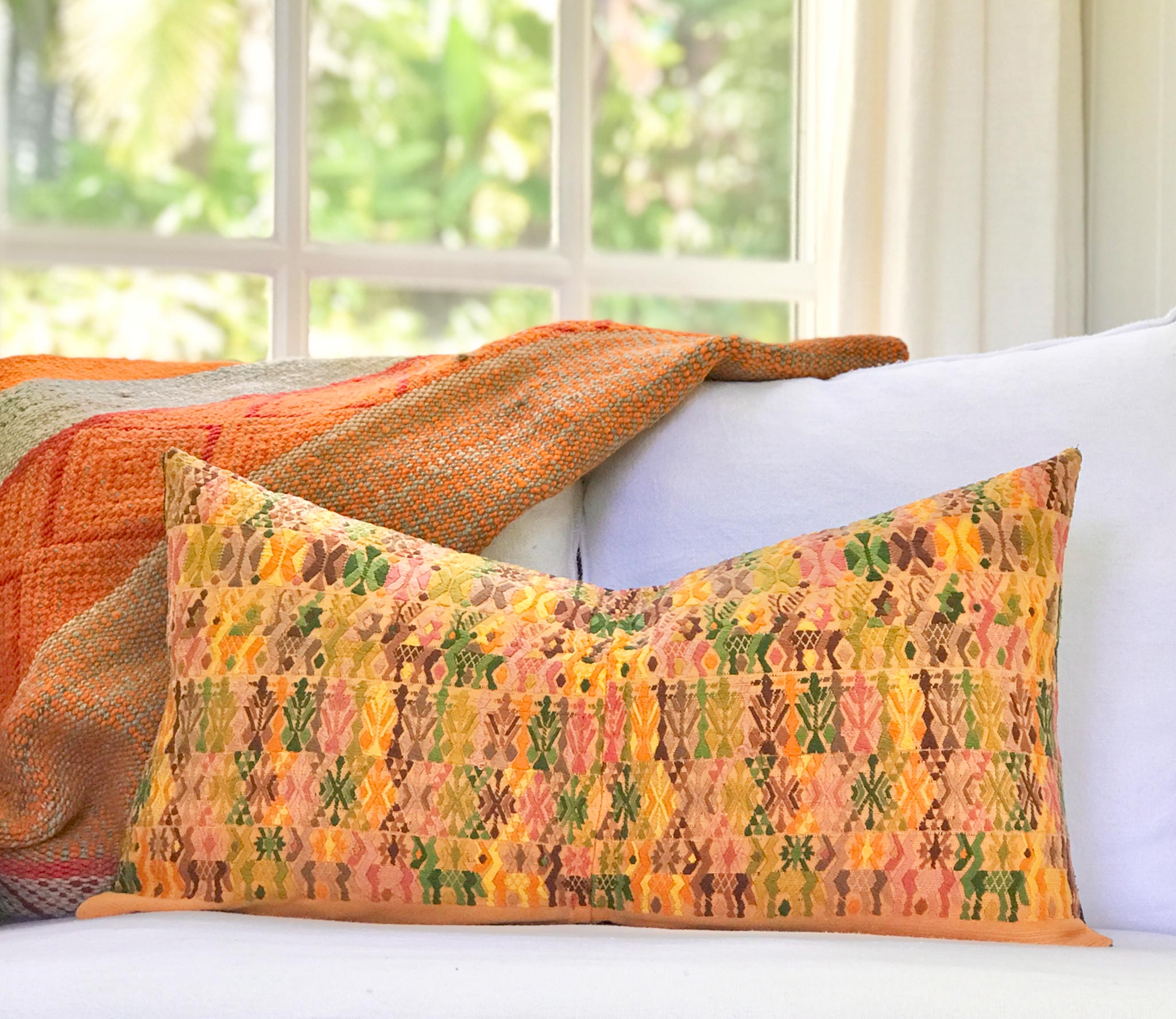 Guatemalan Huipil Pillows - Orange Coban VIII
